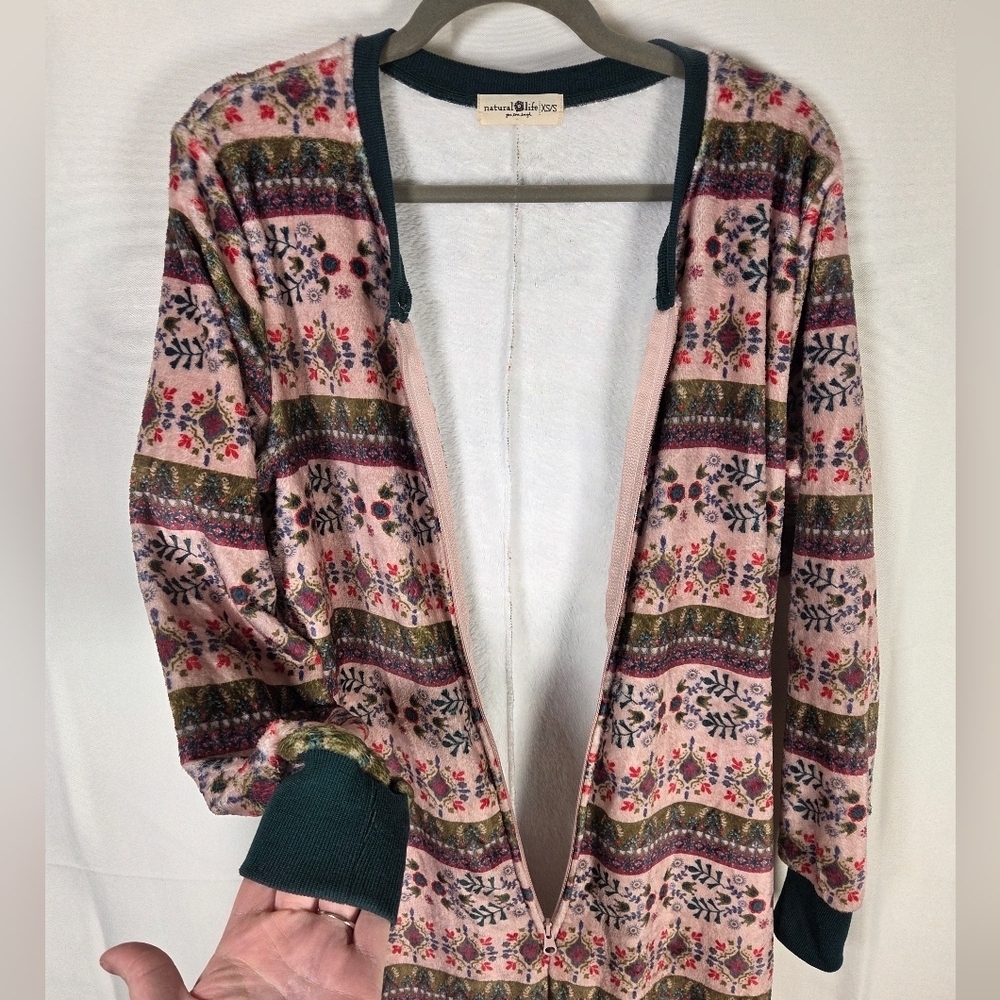 Natural Life Fleece One Piece Pajama ZIPPER Onesie Women's XS / Small Fair ISLE - Picture 5 of 8